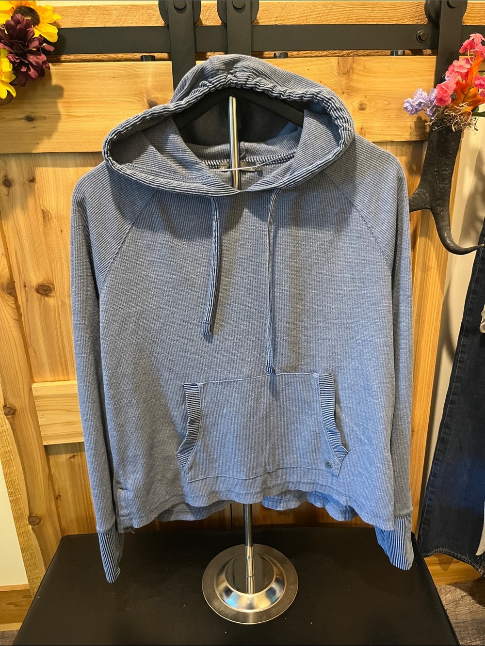 Prana Heathered Blue Hooded Waffle-Knit Pullover